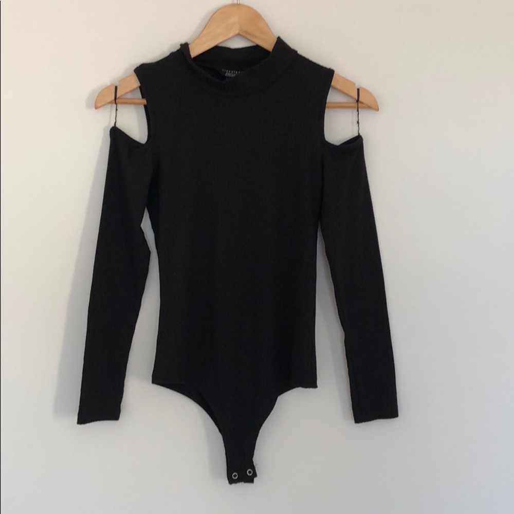 Off the Shoulder Black Ribbed Bodysuit